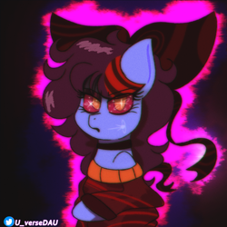 Size: 3000x3000 | Tagged: safe, artist:juniverse, oc, oc:juniverse, earth pony, angry, aura, colored, evil version, goth, lipstick, ribbon, solo, space pony, starry eyes, universe daughter, wingding eyes