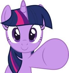 Size: 602x634 | Tagged: safe, artist:wiiyeswiiuno, twilight sparkle, pony, unicorn, g4, female, fourth wall, horn, mare, raised hoof, show accurate, simple background, smiling, solo, transparent background, unicorn twilight