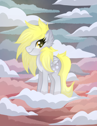 Size: 2550x3300 | Tagged: safe, artist:annuthecatgirl, derpy hooves, pegasus, pony, g4, cloud, outdoors, sky, solo