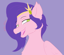 Size: 2850x2480 | Tagged: safe, artist:ollie sketchess, pipp petals, pegasus, pony, g5, diadem, female, folded wings, jewelry, lidded eyes, mare, open mouth, open smile, purple background, regalia, simple background, smiling, wings