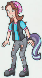 Size: 675x1261 | Tagged: safe, artist:cqmorrell, part of a set, starlight glimmer, human, equestria girls, g4, clothes, emanata, female, gritted teeth, human coloration, human to pony, natural hair color, simple background, solo, tail, tail growth, teeth, traditional art, transformation, white background