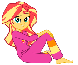 Size: 1359x1143 | Tagged: safe, artist:paco777yuyu, sunset shimmer, human, equestria girls, g4, barefoot, clothes, cute, feet, female, looking at you, pajamas, shimmerbetes, simple background, soles, solo, transparent background