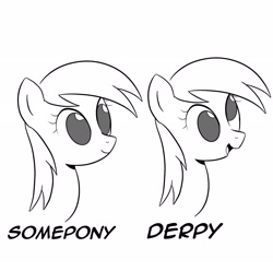 Size: 2048x2034 | Tagged: safe, artist:eltrash_art6, derpy hooves, pegasus, pony, g4, cute, derpabetes, female, mare, meme, monochrome, open mouth, ponified meme, simple background, solo, white background