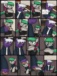 Size: 1750x2333 | Tagged: safe, artist:99999999000, oc, oc only, oc:firearm king, oc:li anna, earth pony, pegasus, comic:affection, comic, crying, duo, female, glasses, head pat, indoors, male, pat, sad