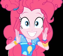 Size: 1203x1080 | Tagged: safe, edit, edited screencap, screencap, pinkie pie, human, equestria girls, g4, afro puffs, background removed, black background, cute, diapinkes, female, grin, low quality, simple background, smiling, solo