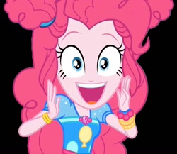 Size: 1245x1080 | Tagged: safe, edit, edited screencap, screencap, pinkie pie, human, equestria girls, g4, afro puffs, background removed, black background, cute, diapinkes, female, low quality, open mouth, open smile, simple background, smiling, solo, teeth