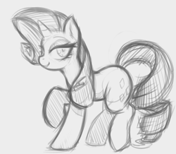 Size: 4616x4026 | Tagged: safe, artist:maretheory.exe, rarity, pony, unicorn, g4, female, grayscale, horn, looking at you, mare, monochrome, simple background, sketch, smiling, solo, white background