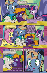 Size: 1920x2948 | Tagged: safe, artist:alexdti, fluttershy, twilight sparkle, oc, oc:brainstorm (alexdti), oc:purple creativity, oc:star logic, alicorn, pegasus, pony, unicorn, comic:quest for friendship retold, crying, female, horn, indoors, male, mare, stallion, twilight sparkle (alicorn), twilight's castle