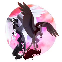 Size: 2580x2580 | Tagged: safe, artist:oneiria-fylakas, oc, oc only, pegasus, pony, belly, concave belly, countershading, duo, large wings, leonine tail, long tail, looking at each other, looking at someone, pegasus oc, reverse countershading, slender, sternocleidomastoid, tail, thin, wings