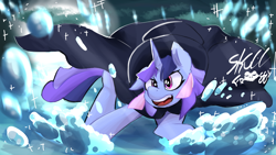 Size: 3840x2160 | Tagged: safe, artist:skullfroggy, oc, oc only, oc:flawless sparklemoon, pony, unicorn, my little pony the movie: the death of twilight sparkle, 4k, cape, clothes, female, fusion, fusion:trixie, fusion:twilight sparkle, fusion:twixie, hat, high res, horn, mare, open mouth, open smile, signature, smiling, solo, starry eyes, top hat, wingding eyes