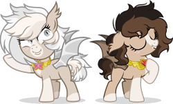 Size: 5960x3579 | Tagged: safe, artist:cirillaq, oc, oc only, oc:cuddy, oc:ryolit, bat pony, pony, bat wings, element of kindness, element of loyalty, evil smile, eyes closed, eyes open, female, filly, foal, hoof on chest, simple background, smiling, spread wings, transparent background, underhoof, wings