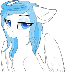 Size: 800x886 | Tagged: safe, artist:soff, oc, oc only, oc:musicora melody, pegasus, blue eyes, blue mane, eyeshadow, folded wings, looking at you, makeup, pegasus oc, simple background, solo, transparent background, white coat, wings