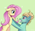 Size: 2508x2238 | Tagged: safe, artist:pozya1007, fluttershy, zephyr breeze, pegasus, pony, g4, brother and sister, duo, duo male and female, female, floppy ears, green background, grin, holding a pony, looking at each other, looking at someone, male, siblings, simple background, smiling