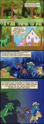 Size: 2160x6000 | Tagged: safe, artist:mr100dragon100, earth pony, fish, unicorn, comic:throne of dracula the secret world, comic, female, foal, horn, house, male, mare, night, stallion, swamp, swamp pony, tree