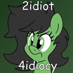 Size: 800x800 | Tagged: safe, alternate version, artist:unitxxvii, oc, oc only, oc:filly anon, earth pony, pony, bust, female, filly, foal, frown, furrowed brow, gradient background, solo, text