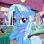 Size: 1220x1236 | Tagged: safe, artist:cstrawberrymilk, starlight glimmer, trixie, pony, unicorn, all bottled up, g4, my little pony: friendship is magic, alternate hairstyle, base used, blushing, braid, duo, duo female, eyeshadow, female, hair accessory, hairclip, headband, horn, indoors, jewelry store, lidded eyes, looking away, makeup, peytral, ponyville, purple eyeshadow, raised hoof, screencap background, sitting, smiling, solo focus, tail, three quarter view, two toned mane, two toned tail, unicorn horn