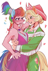 Size: 1832x2688 | Tagged: safe, artist:卯卯七, applejack, rainbow dash, human, g4, duo, eared humanization, female, humanized, lesbian, ship:appledash, shipping, tail, tailed humanization