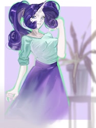 Size: 1536x2048 | Tagged: safe, artist:asdkl12390, rarity, human, g4, female, horn, horned humanization, humanized, passepartout, solo