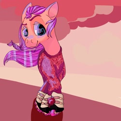 Size: 2321x2321 | Tagged: safe, artist:imiya, sunny starscout, earth pony, pony, g5, clothes, female, mare, roller skates, skates, skating, solo, sweater