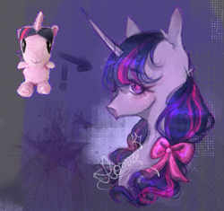 Size: 979x919 | Tagged: safe, artist:hoszzek, twilight sparkle, pony, g4, bow, bust, female, hair bow, mare, plushie, solo, starry eyes, wingding eyes