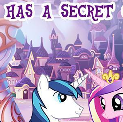 Size: 301x298 | Tagged: safe, gameloft, princess cadance, shining armor, pony, unicorn, g4, cropped, duo, english, female, horn, husband and wife, male, mare, meme, outdoors, secret, stallion, text, wow! glimmer