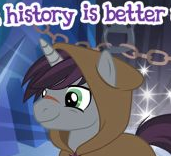 Size: 171x156 | Tagged: safe, gameloft, idw, shadow lock, pony, unicorn, g4, cloak, clothes, cropped, english, history, horn, idw showified, male, meme, picture for breezies, scar, stallion, text, wow! glimmer