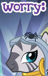 Size: 97x153 | Tagged: safe, gameloft, zecora, spider, g4, alternate hairstyle, beautiful, clothes, costume, cropped, english, halloween, holiday, long hair, looking at you, meme, nightmare night, nightmare night costume, picture for breezies, robes, smiling, smiling at you, solo, text, worried, wow! glimmer