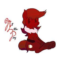 Size: 630x630 | Tagged: safe, artist:the---robbie72, oc, oc:apricot jam, earth pony, pony, clothes, eye clipping through hair, fur collar, jacket, simple background, sitting, solo, text, white background