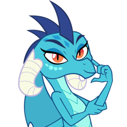 Size: 500x500 | Tagged: safe, artist:queencold, princess ember, dragon, g4, bust, dragoness, female, lidded eyes, looking at you, show accurate, simple background, smiling, smiling at you, solo, transparent background