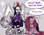 Size: 1494x1200 | Tagged: safe, artist:honkinghighblood, pinkie pie, oc, oc:diane, demon, earth pony, anthro, plantigrade anthro, g4, demon oc, dialogue, duo, duo female, female, female oc, hand on hip, pinkamena diane pie, sitting, speech bubble, talking, talking to each other, teenager