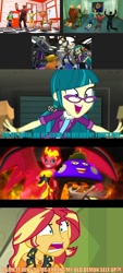 Size: 500x1108 | Tagged: safe, edit, edited screencap, screencap, juniper montage, sunset shimmer, equestria girls, equestria girls specials, g4, my little pony equestria girls: forgotten friendship, my little pony equestria girls: movie magic, caption, crossover, image macro, mr. puzzles, mr. puzzles (smg4), rob the scarecrow, shroomy, smg3, smg4, sunset satan, text