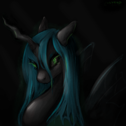 Size: 1600x1600 | Tagged: safe, artist:lunciafnafpl, queen chrysalis, changeling, changeling queen, g4, bust, female, glowing, glowing eyes, looking at you, solo