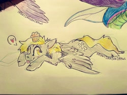 Size: 2048x1536 | Tagged: safe, artist:spookydragondraws, derpy hooves, pegasus, pony, g4, :p, female, food, heart, lying down, mare, muffin, pictogram, prone, solo, tongue out, traditional art