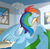 Size: 2520x2480 | Tagged: safe, artist:eels, rainbow dash, oc, oc:anon, human, pegasus, pony, g4, assisted preening, blushing, cute, dashabetes, grooming, indoors, preening, wing massage, wings