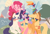 Size: 1600x1100 | Tagged: safe, artist:aurora_gl1mmer, artist:starrtrixx_, applejack, fluttershy, pinkie pie, rainbow dash, rarity, twilight sparkle, alicorn, earth pony, pegasus, pony, unicorn, g4, beanbrows, coat markings, colored eyelashes, cook hat, curved horn, eyebrows, facial markings, female, glasses, glasses chain, group, happy, heart, heart eyes, horn, mane six, mane six opening poses, mare, open mouth, open smile, outdoors, purple eyelashes, screenshot redraw, sextet, smiling, snip (coat marking), socks (coat markings), teal eyelashes, wingding eyes