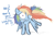 Size: 1031x695 | Tagged: safe, artist:honkinghighblood, rainbow dash, pegasus, pony, g4, big eyes, bucking, dialogue, female, looking at you, mare, profile, shrunken pupils, simple background, smol, smoldash, solo, talking, talking to viewer, turned head, white background, wings, wings down