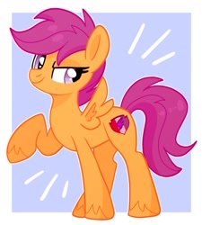 Size: 1503x1668 | Tagged: safe, artist:cinnamontee, scootaloo, pegasus, pony, g4, female, looking back, passepartout, raised hoof, solo, spread wings, the cmc's cutie marks, unshorn fetlocks, wings