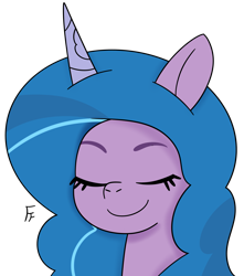 Size: 2891x3267 | Tagged: safe, artist:frownfactory, izzy moonbow, pony, unicorn, g5, eyes closed, female, horn, smiling, solo