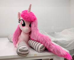 Size: 3930x3216 | Tagged: safe, artist:lanacraft, oc, oc only, alicorn, pony, g4, :3, alicorn oc, clothes, horn, indoors, irl, photo, plushie, socks, solo, striped socks, wings