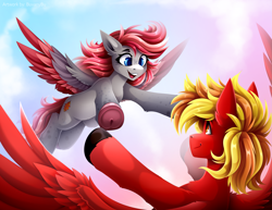 Size: 4683x3610 | Tagged: safe, artist:buvanybu, oc, oc:milly, pegasus, pony, commission, duo, outdoors, pegasus oc, ych result