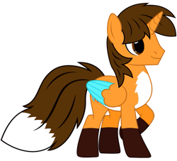 Size: 827x752 | Tagged: safe, artist:rogan140, oc, oc only, oc:ej, alicorn, g4, alicorn oc, fox tail, horn, male, simple background, stallion, tail, transparent background, vector, wings