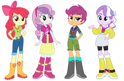 Size: 1632x1073 | Tagged: safe, artist:masem, artist:sketchmcreations, artist:starryshineviolet, editor:jbrony, apple bloom, diamond tiara, scootaloo, sweetie belle, human, best in show: the pre-show, equestria girls, g4, my little pony equestria girls: better together, my little pony equestria girls: rainbow rocks, 2014, belt, boots, bow, clothes, cute, diasweetes, dragon tales, dreamworks face, ear piercing, earring, eqg promo pose set, eyebrows, female, hair bow, hand on hip, high heel boots, hoodie, jacket, jewelry, looking at you, modesty, necklace, pants, piercing, raised eyebrow, shirt, shoes, short pants, shorts, simple background, smiling, smiling at you, smirk, standing, t-shirt, transparent background, vector