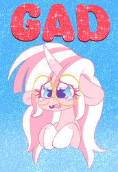 Size: 1533x2229 | Tagged: safe, artist:ladylullabystar, oc, oc:lady lullaby star, pony, unicorn, alternate design, female, glasses, horn, mare, solo, teary eyes