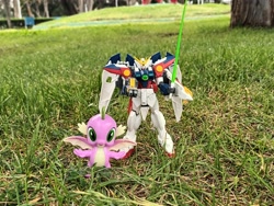 Size: 4000x3000 | Tagged: safe, artist:dingopatagonico, spike, dragon, g4, gundam, gundam wing, outdoors, photo, wing zero gundam