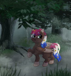 Size: 1256x1344 | Tagged: safe, artist:stoopf, oc, oc only, oc:roly poly, pegasus, pony, female, filly, foal, forest, nature, outdoors, solo, tree