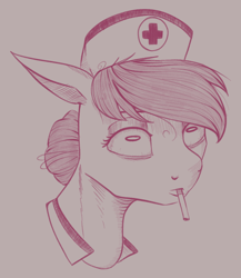 Size: 650x750 | Tagged: safe, artist:stray prey, nurse redheart, earth pony, pony, g4, cigarette, solo