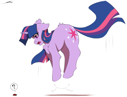 Size: 3000x2300 | Tagged: safe, artist:skitsroom, twilight sparkle, insect, ladybug, pony, unicorn, g4, my little pony: friendship is magic, behaving like a cat, chest fluff, female, high res, mare, scared, simple background, solo, twilight hates ladybugs, unicorn twilight, white background