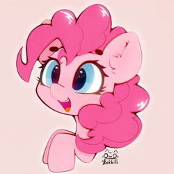 Size: 3000x3000 | Tagged: safe, artist:zokkili, pinkie pie, earth pony, pony, g4, beanbrows, cute, diapinkes, ear fluff, eyebrows, eyebrows visible through hair, female, high res, mare, open mouth, open smile, signature, smiling, solo