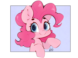 Size: 4000x3000 | Tagged: safe, artist:zokkili, pinkie pie, earth pony, pony, g4, beanbrows, ear fluff, eyebrows, female, high res, looking at you, mare, signature, simple background, smiling, smiling at you, solo, transparent background