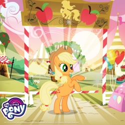 Size: 1080x1080 | Tagged: safe, gameloft, applejack, earth pony, pony, g4, female, mare, outdoors, rearing, sweet apple acres, tent